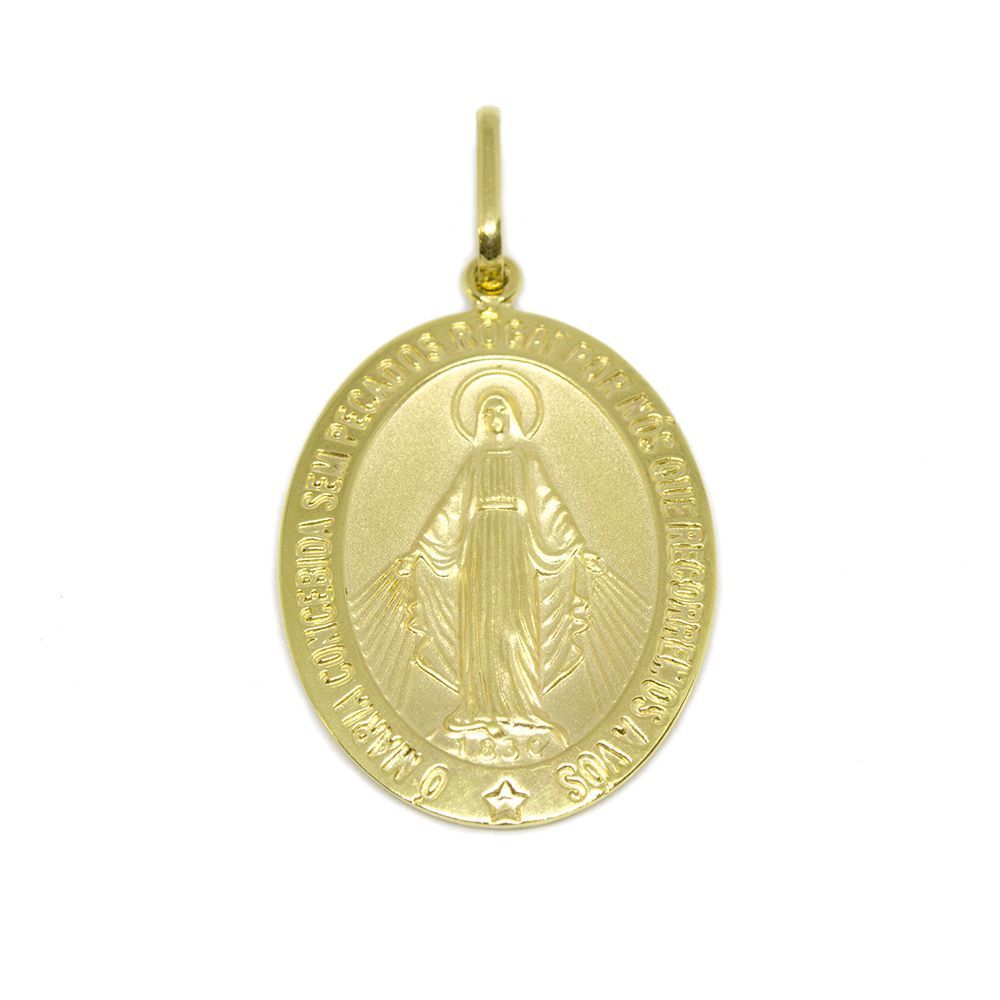 Pingente Nsra. das Gra�as Milagrosa Oca M�dio em Ouro Amarelo 18 Kilates - 25071